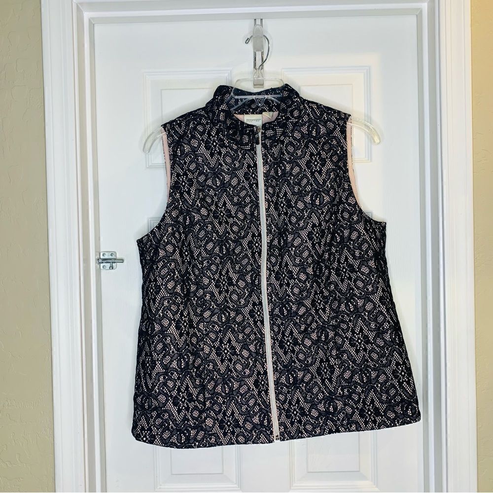 Zenergy by Chicos Black Lace and Pale Pink Vest Size 2-Chicos Size Medium